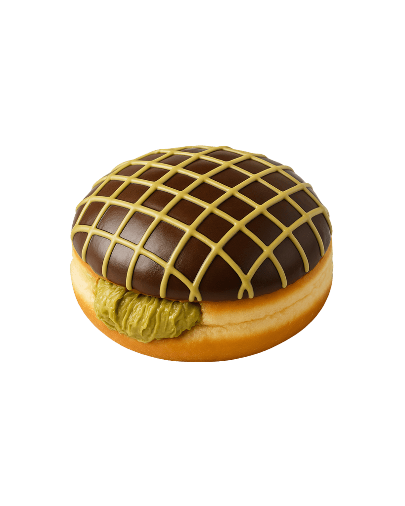 Dubai-chocolate donut gevuld met pistache en knafeh